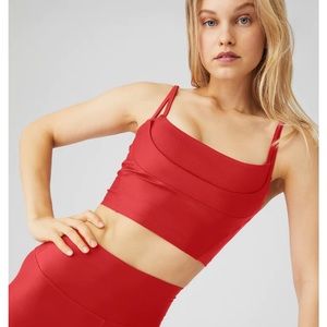 Alo classic red set size XS high waisted leggings and double layer top.